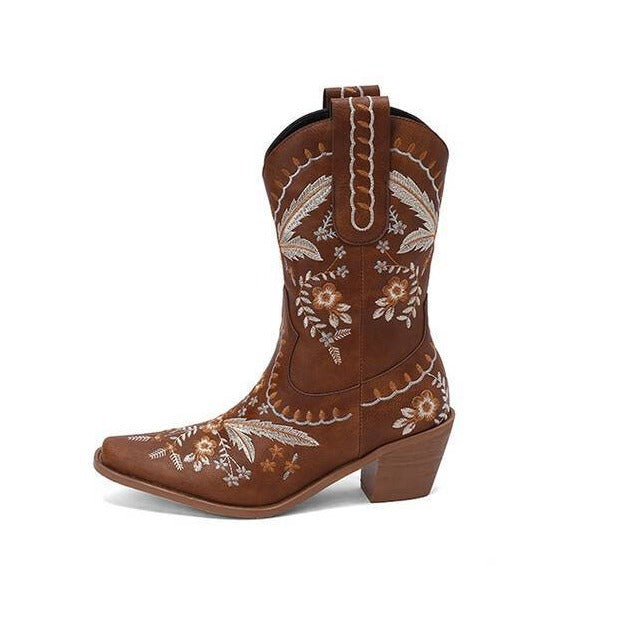 Heel Embroidery Knee-high Cowboy Boots