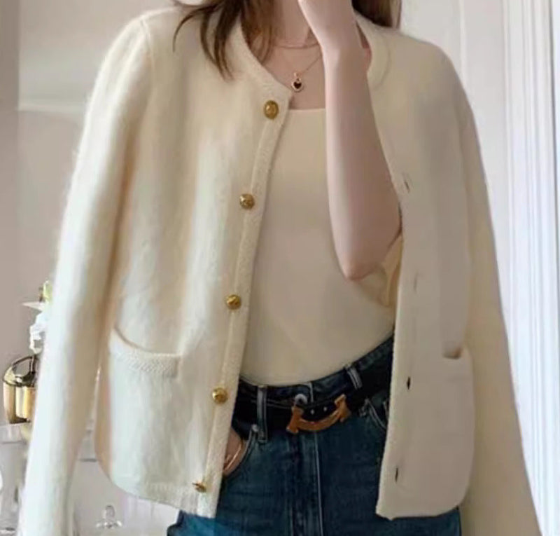 Short Shoulder Knitted Cardigan Idle Style Casual Jacket