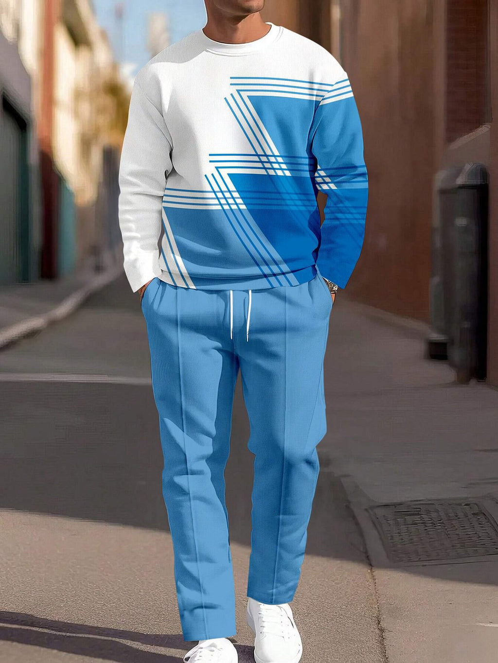 Men's 3D Digital Print Round Neck Loose Sweatshirt And Sweatpants Set