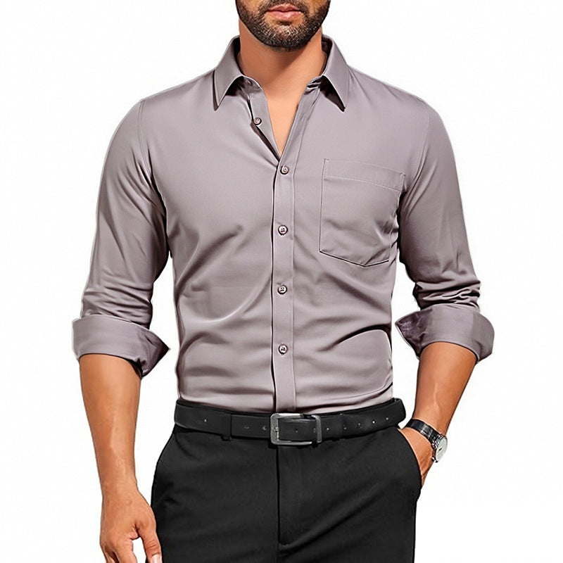 Men's Breathable Stretch Wrinkle-resistant Solid Color Long Sleeve Shirt