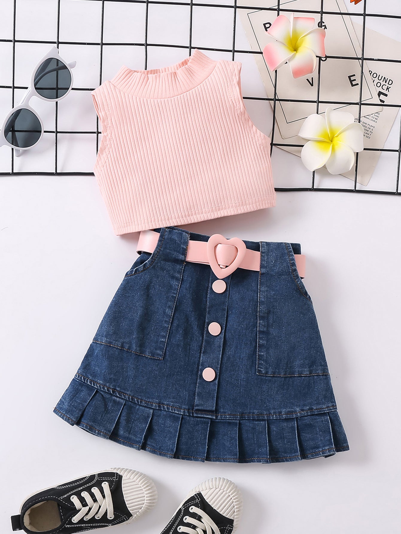 Waistcoat Sleeveless Top Denim  Skirt Suit