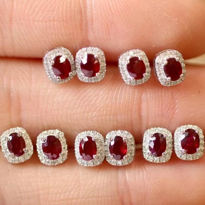 18K Gold Diamond Ruby Earrings- Diamond Sadaf Canada