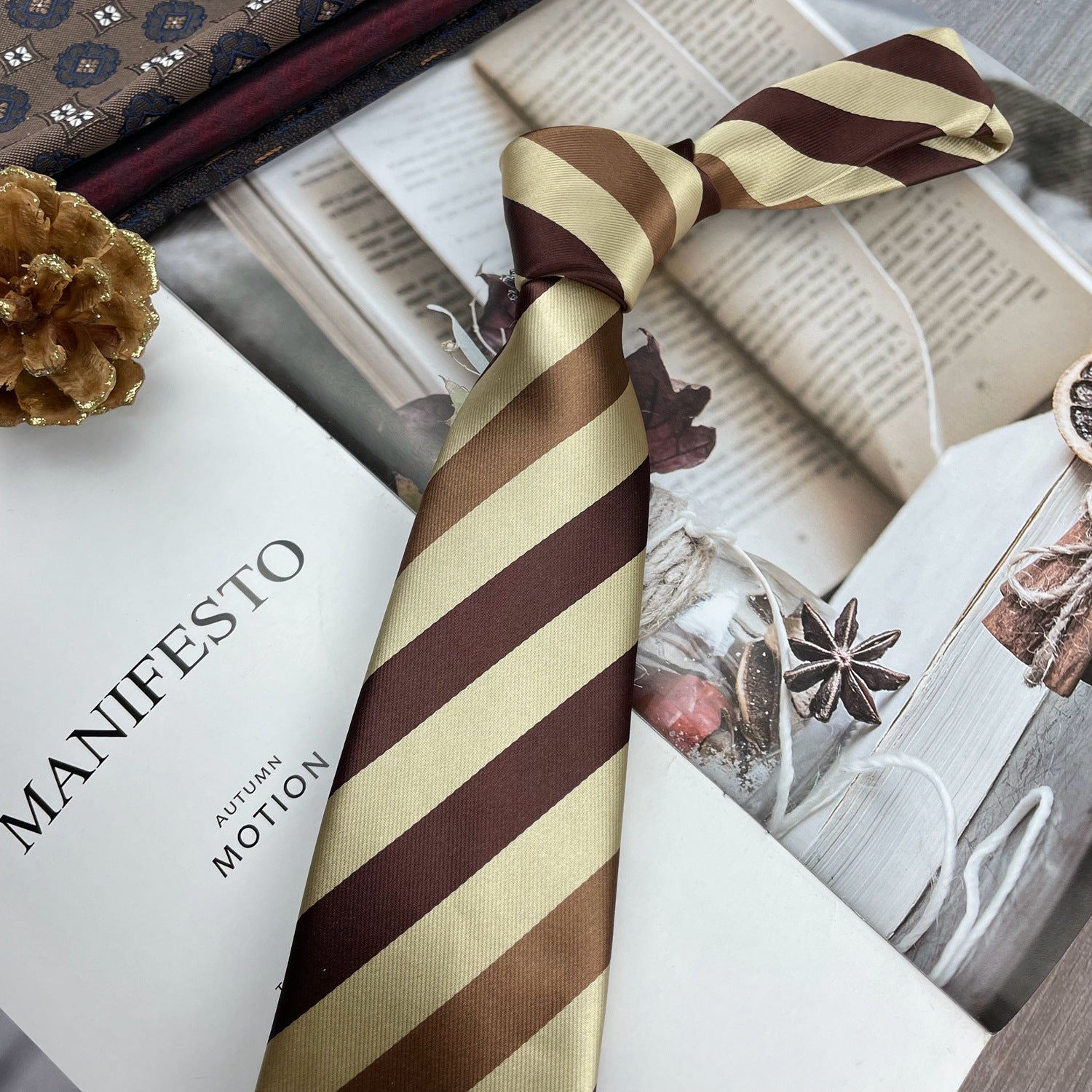 Retro Coffee Color Orange Red Striped Tie Hand Hit 8CM