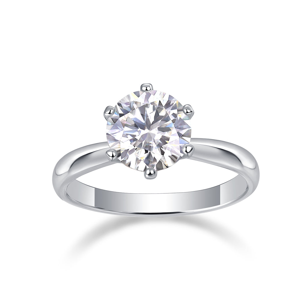 Classic Six-prong - Set With 1-2-3-5-carat Top-quality Moissanite S925 Silver And Platinum-plated Diamond Wedding Ring. The Ring Can Be Inspected With A Diamond Pen