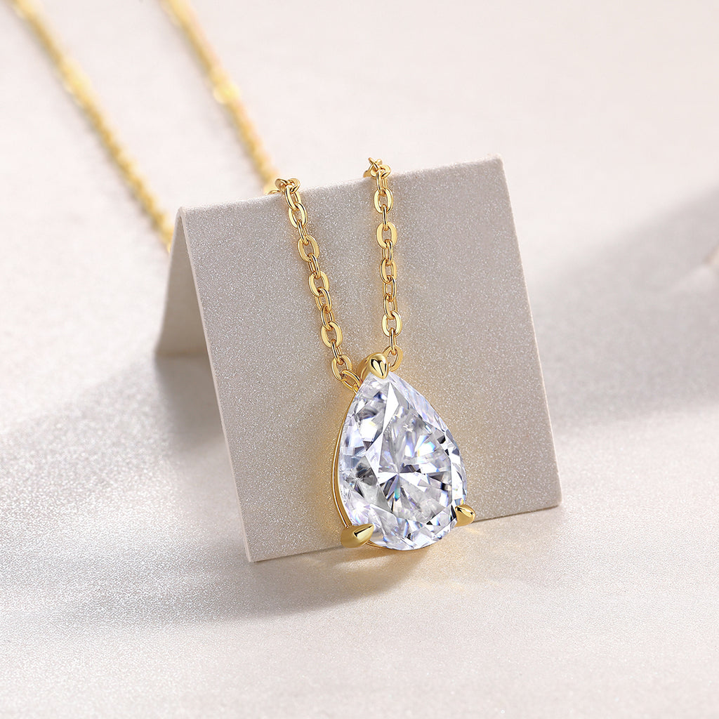 Pear-Shaped Moissanite Pendant Necklace – S925 Silver Gold Plated