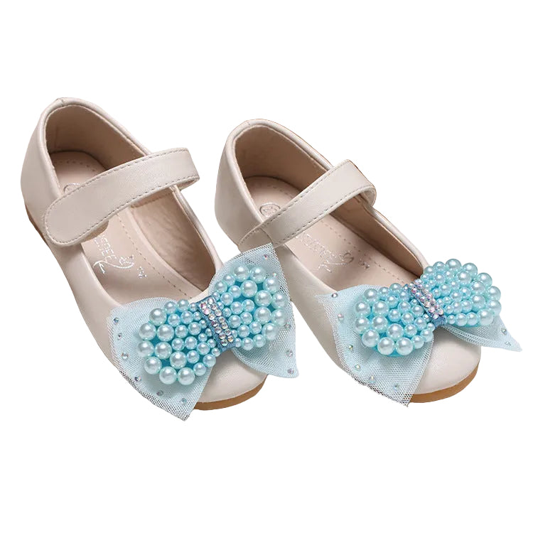 Princess Shoes Girls' Pearl Bow Leather Shoes