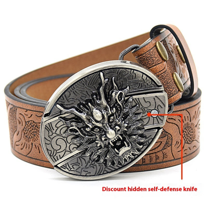 Personality Student Trendy Printing Engraving Smooth Buckle Knife Embossing Belt