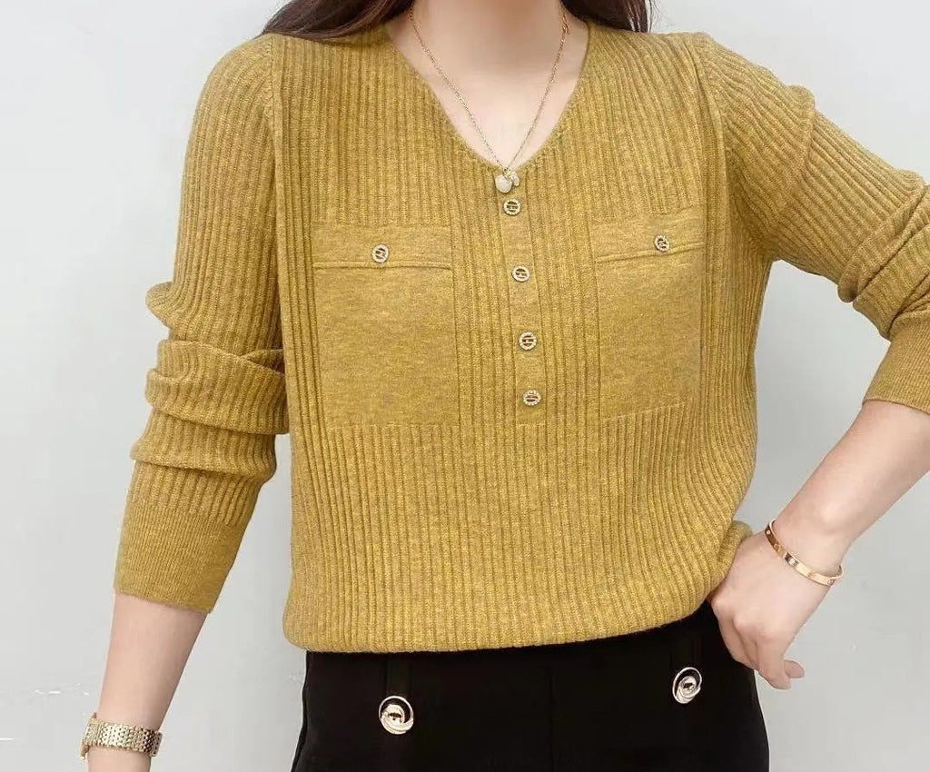 Long Sleeve Sweater V-neck Pullover Loose Thin