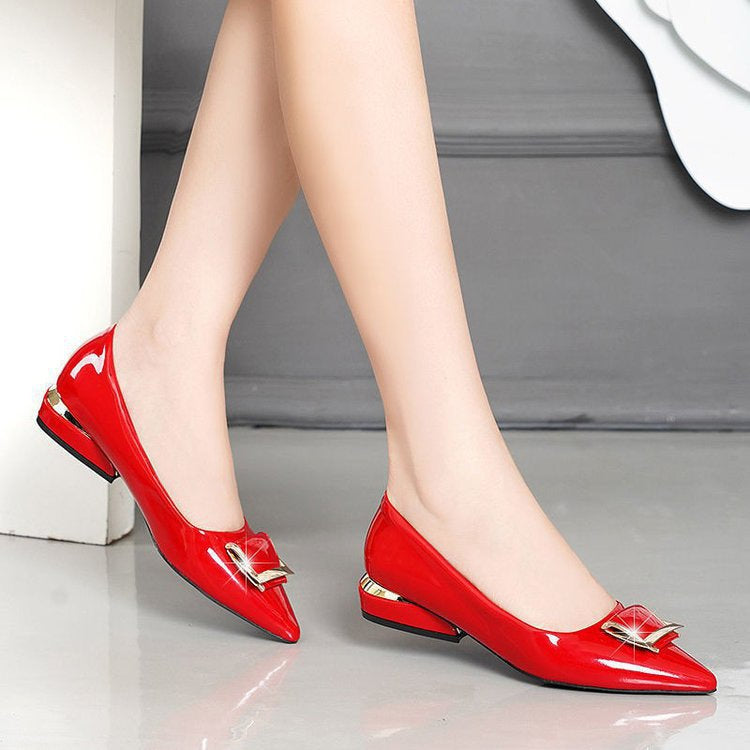 Mid-heel Soft-soled Low-cut Soft-leather Pumps