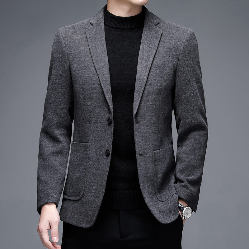 Men's Solid Color Casual Woolen Suit Thick Warm Jacket