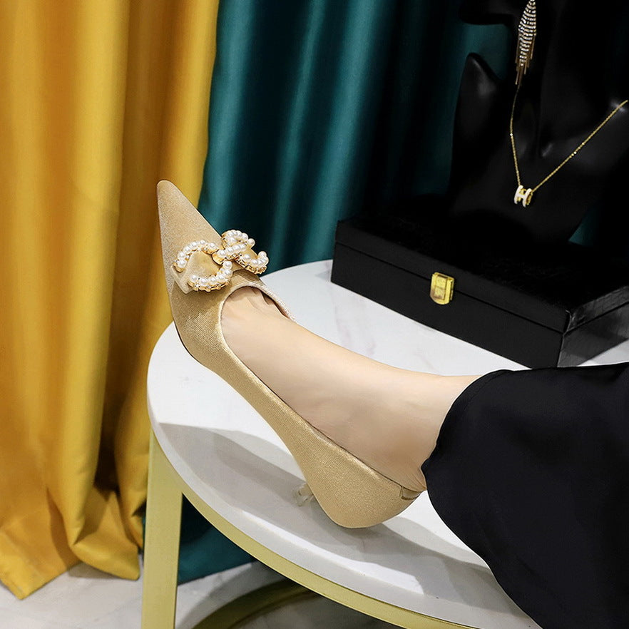 Women’s Suede Mid Heel Banquet Shoes – Thick Heel Elegant Pumps