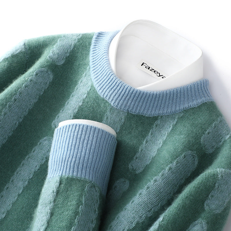 Half Turtleneck Vertical Pattern Color Matching Long Sleeve Sweater