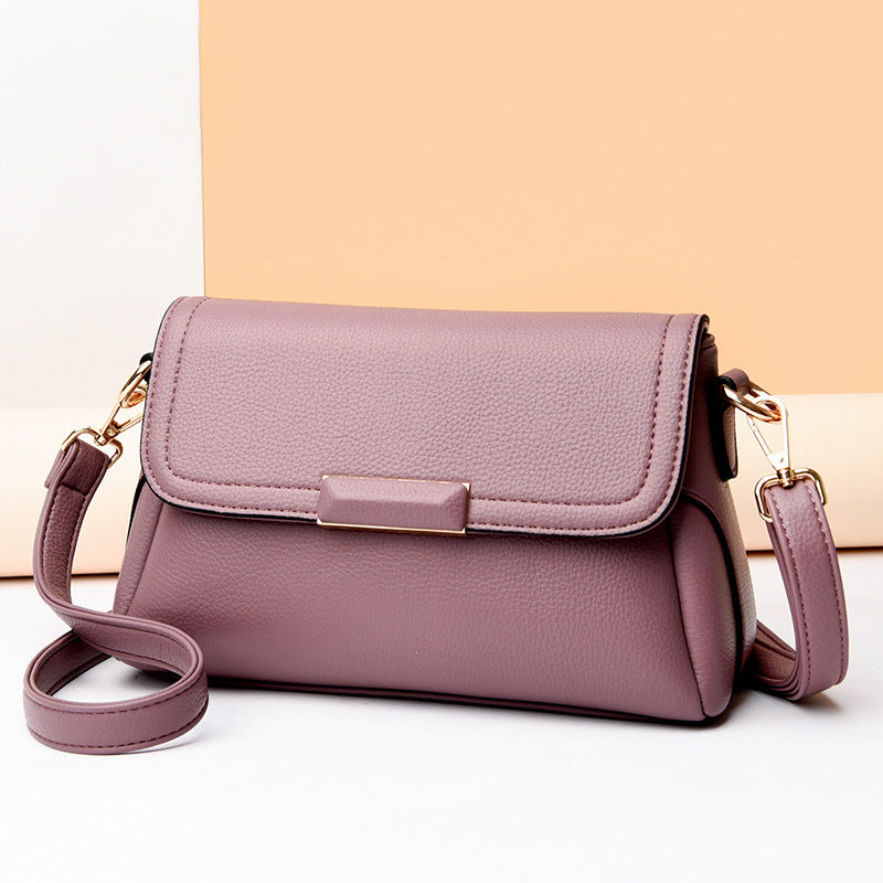 Textured Soft Leather One Shoulder Temperament Simple Ladies Shoulder Bag