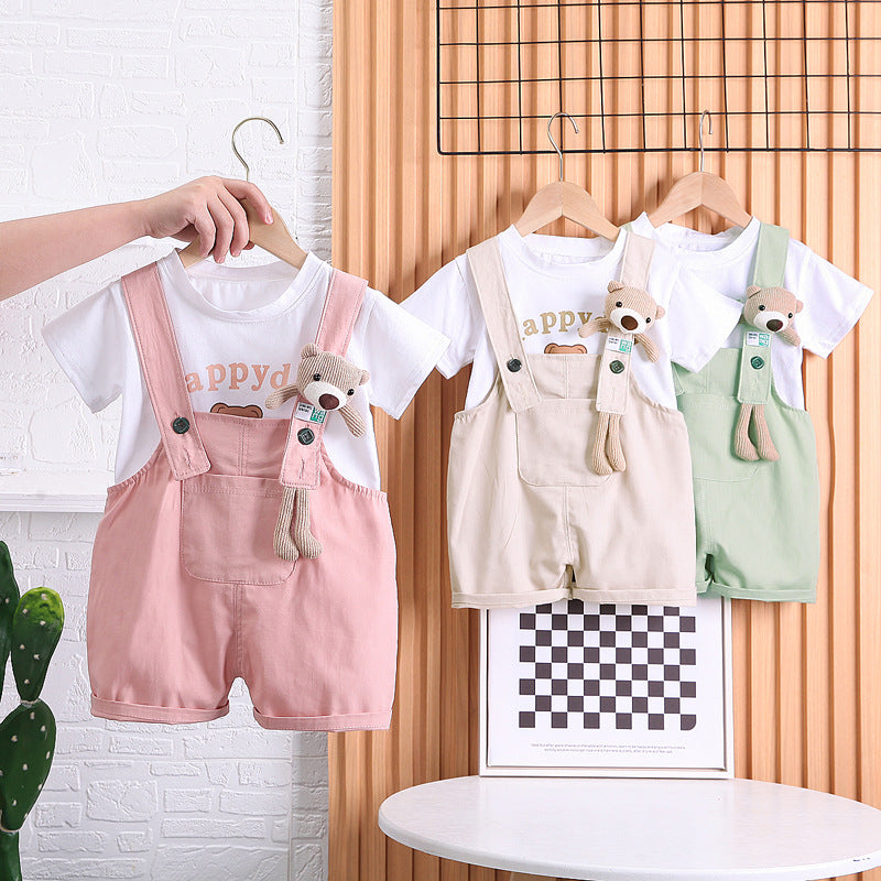 Cotton T-shirt Suspender Suit