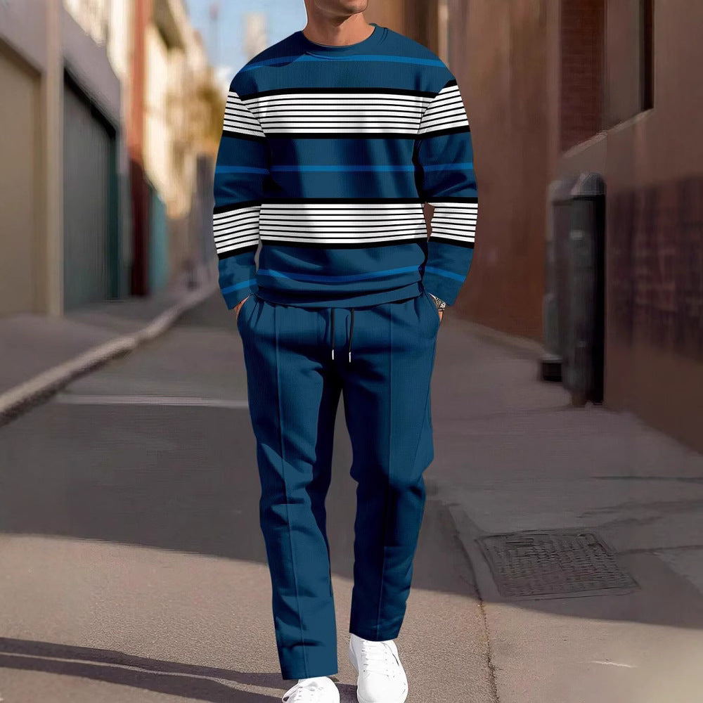 Men's Casual Sporty Round Neck Sweatshirt And Pants Two-piece Set