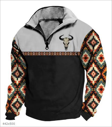 Digital Print Stand Collar Men's Street Zip-up Hoodie
