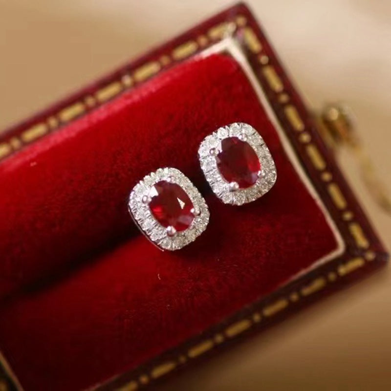 18K Gold Diamond Ruby Earrings- Diamond Sadaf Canada