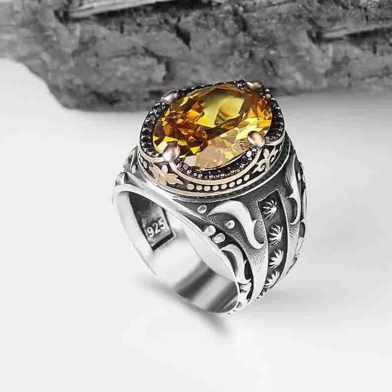 European And American Alloy Zircon Artisan Diamond Men Silver Ring
