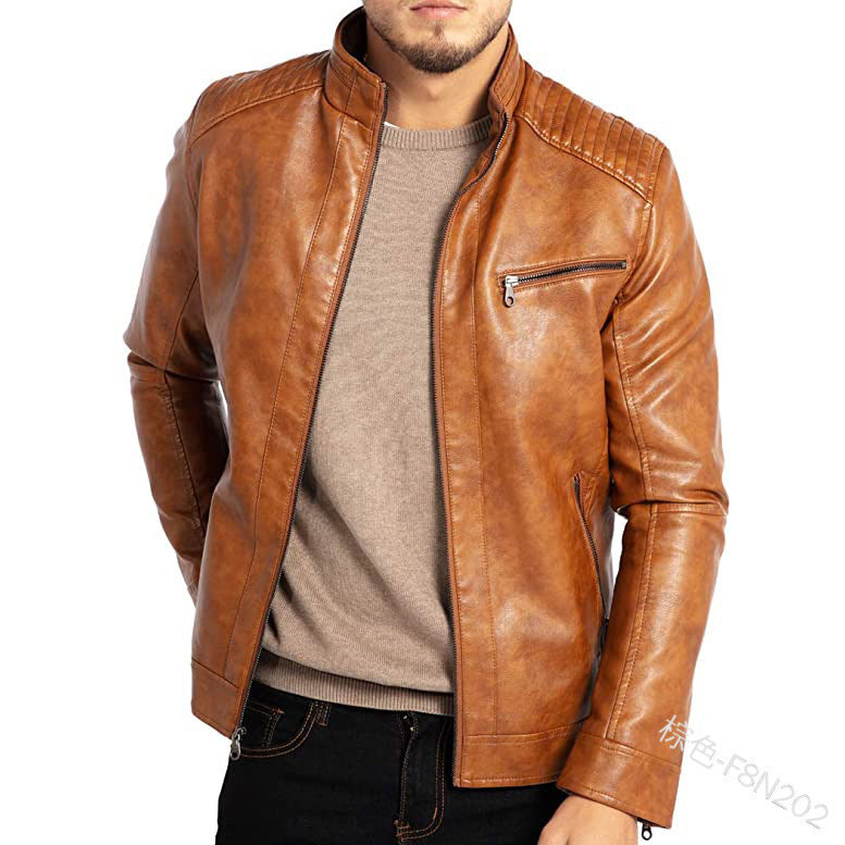 Men's  Stand Collar  Leather Jacket