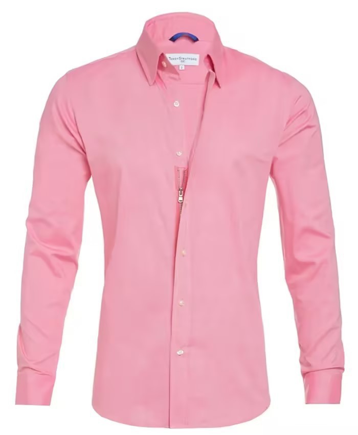 Men Hidden Zipper Oxford Shirt – Cotton Blend Long Sleeve