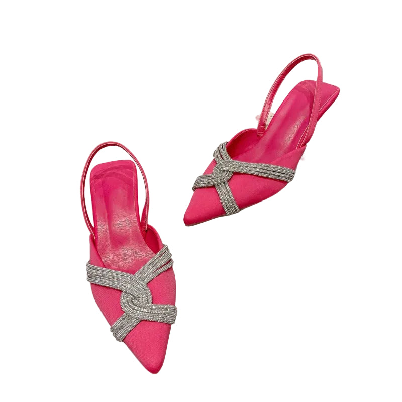 Diamond Decorations Pointed Stiletto Heel Back Strap Sandals