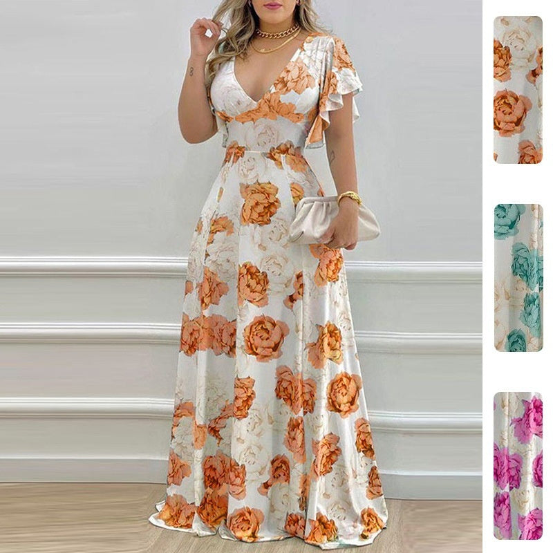 Spring Elegant Sexy Waist-Cinching Maxi Dress With A Bold Print