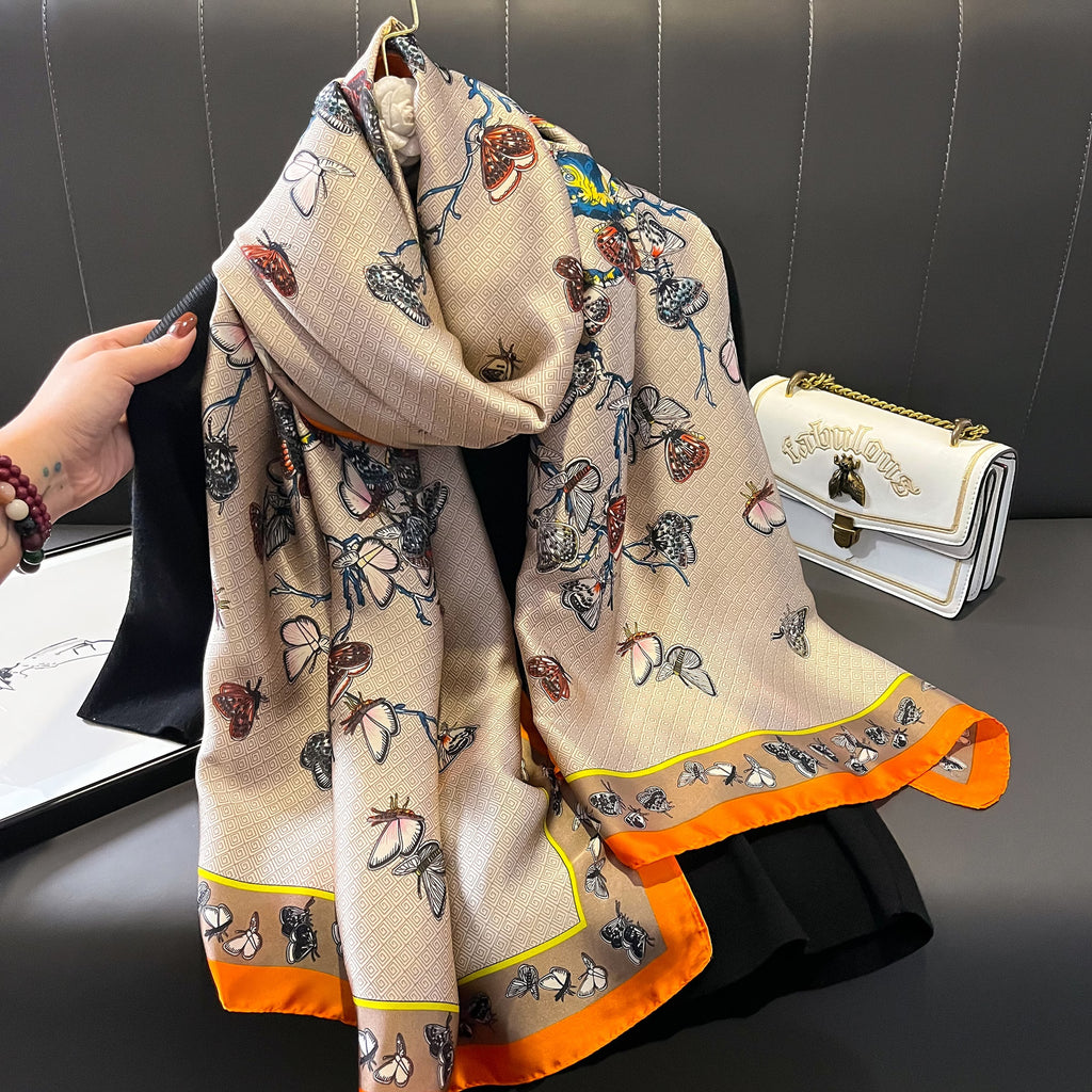 Silk Scarf Bright Butterfly  Long Shawl