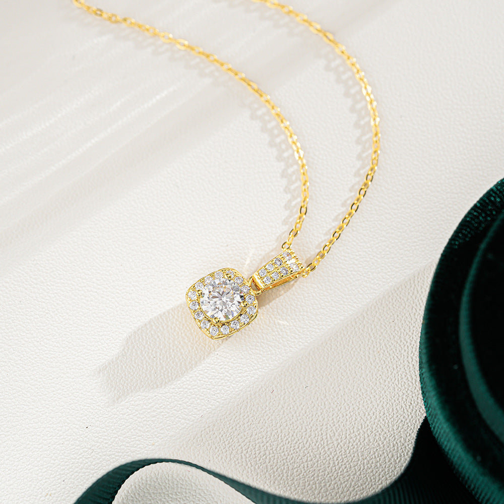 Women’s Moissanite Flower Pendant Necklace – 14K Gold Plated S925 | Diamond Sadaf