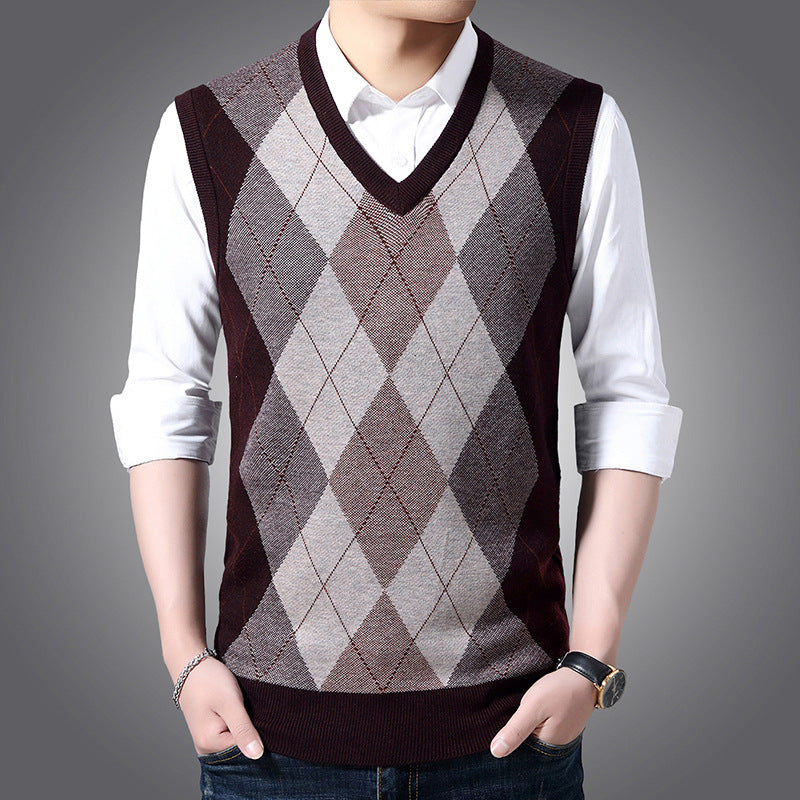 Wool Knitted Vest Middle-aged And Elderly Men's Thickened Sweater