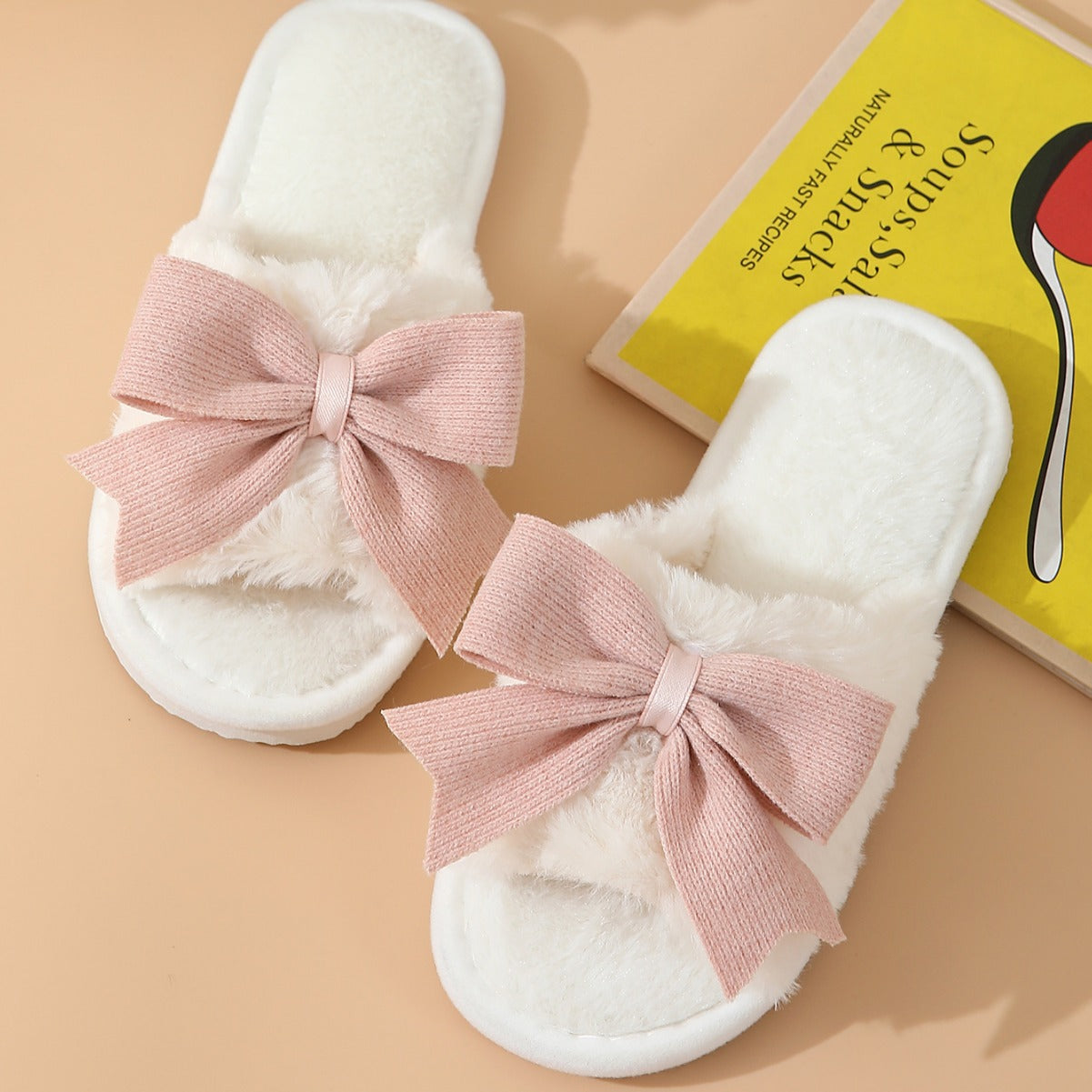 Women's Winter Cute Bow Thick Bottom Non Slip Cotton Slippers