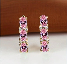 French-Style Light-Luxury Gold Three-Row Oval Diamond Earrings