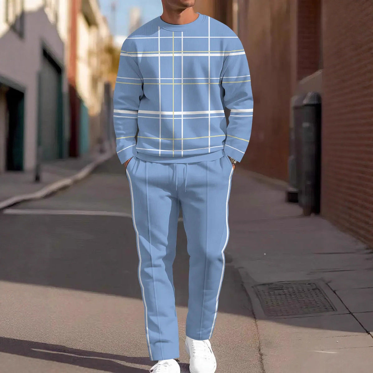 Men's 3D Digital Print Round Neck Loose Sweatshirt And Sweatpants Set