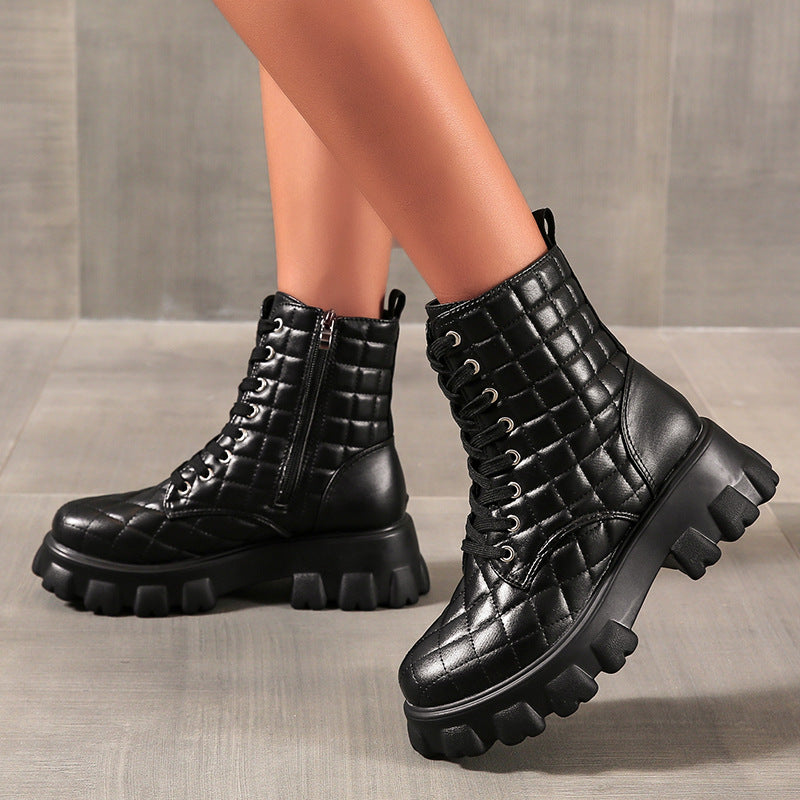 New Style Lace-up Women's Leather Boots For Autumn And Winter