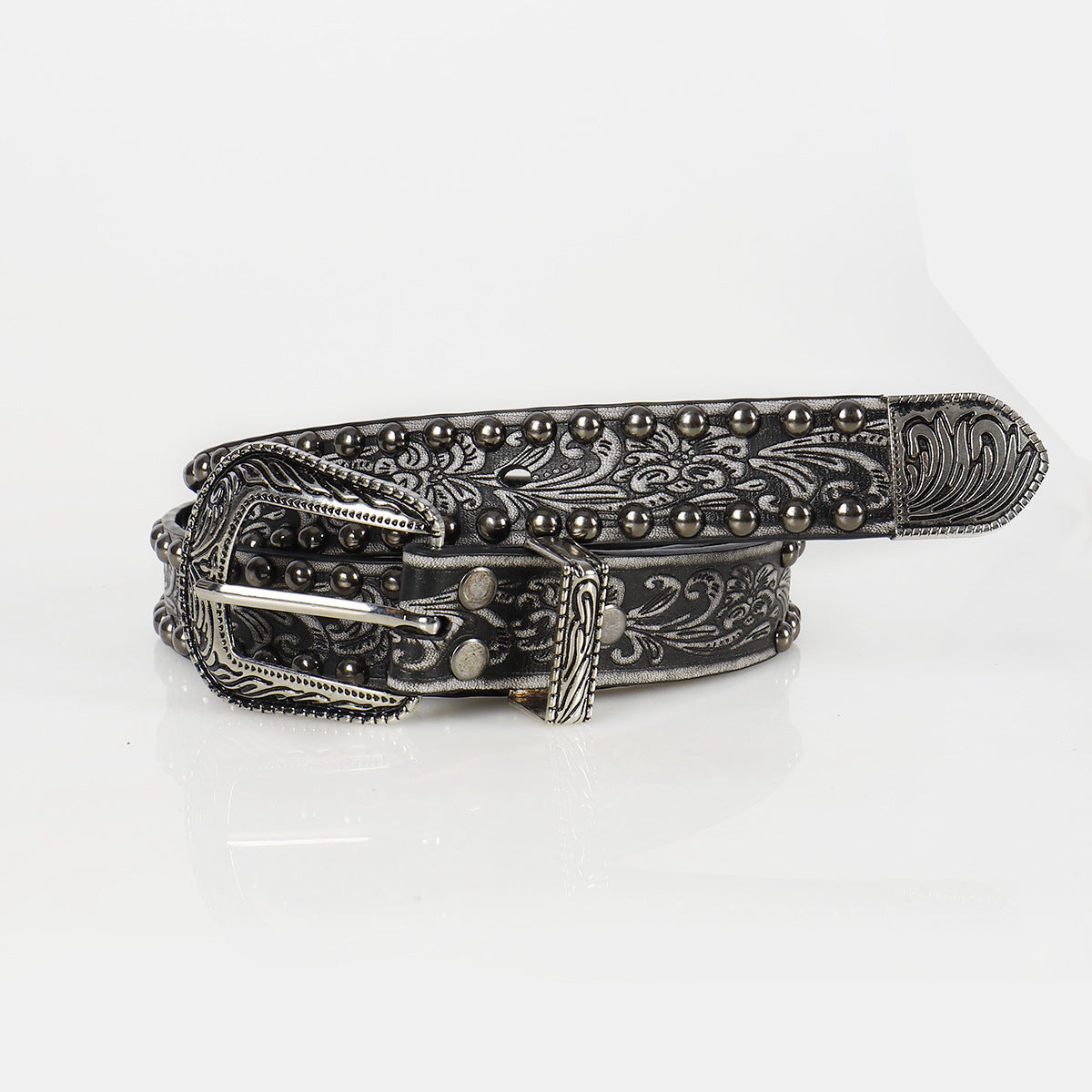 Vintage Threading Rivet Embossed Pin Buckle Belt