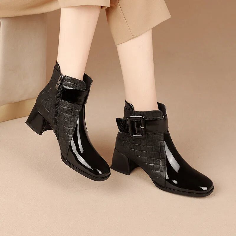 Flat Pointed Toe Ankle Chunky Heel Boots