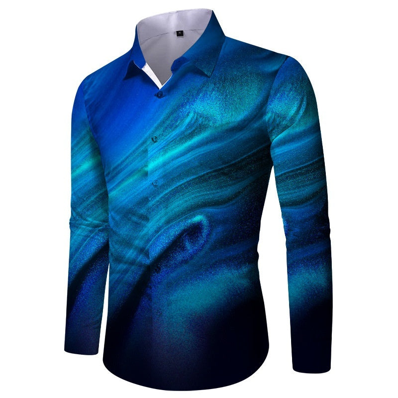 Mens Fashionable Printed Casual Slim-Fit Shirt