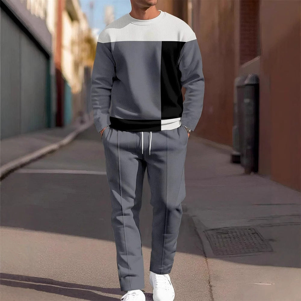 Men's Casual Sporty Round Neck Sweatshirt And Pants Two-piece Set