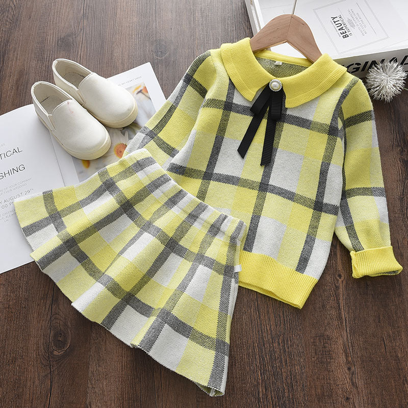 Plaid Striped Knitted Skirt Girls' Wooden Ear Woolen Skirt