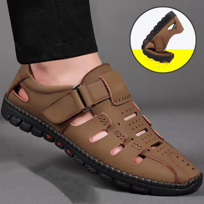 Mens Fashion Casual Leather Hollow Out Breathable Casual Shoes