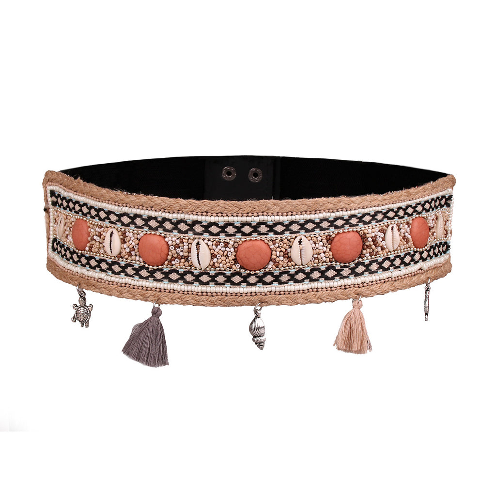 Ethnic Beads Hemp Rope Shell Popular Wide Waist Seal