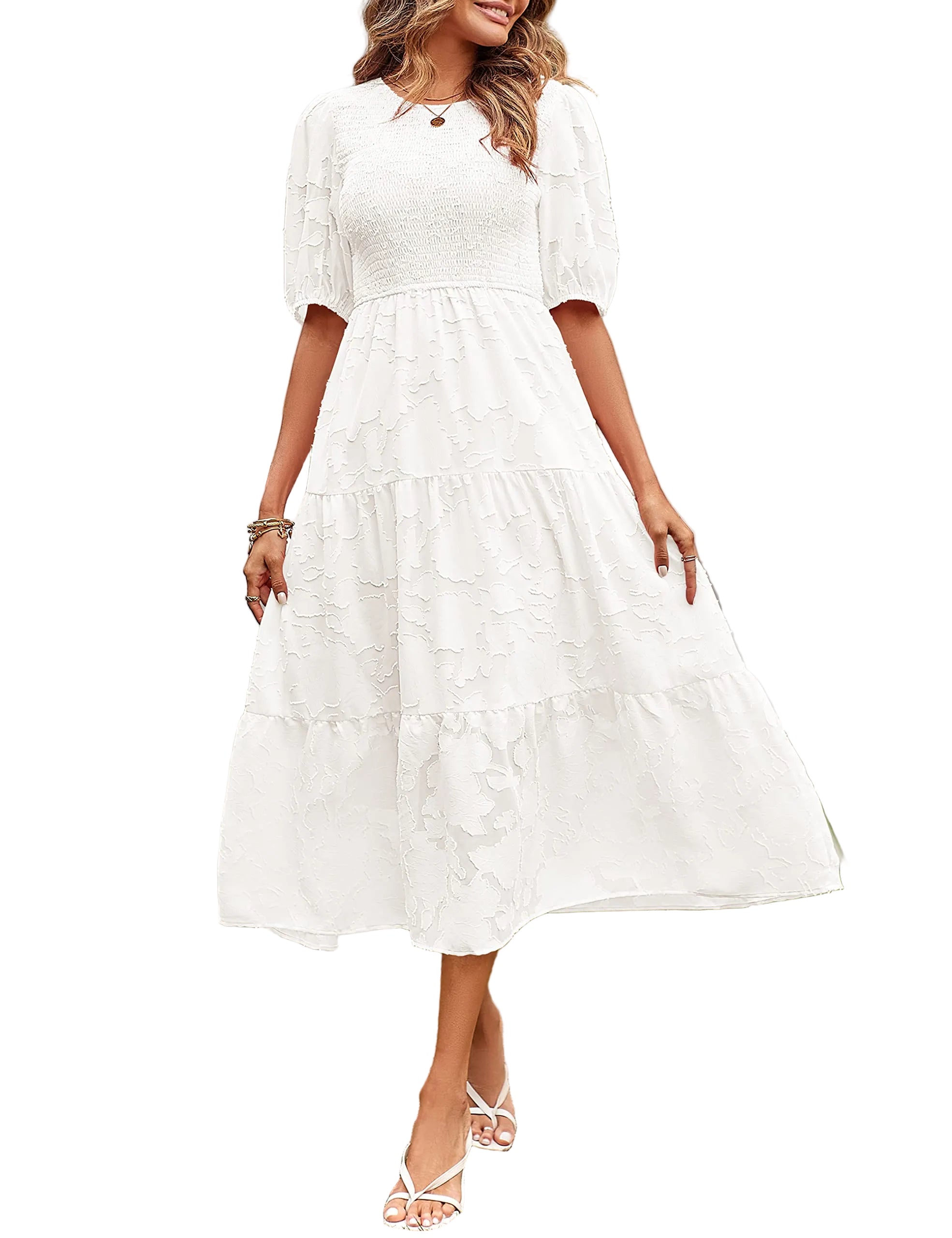 Casual Lace Dress Floral Ruffle Puff