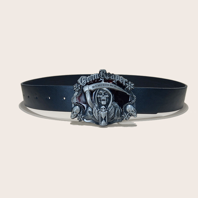 Personalized Skull And Rose Embossed PU Leather Belt