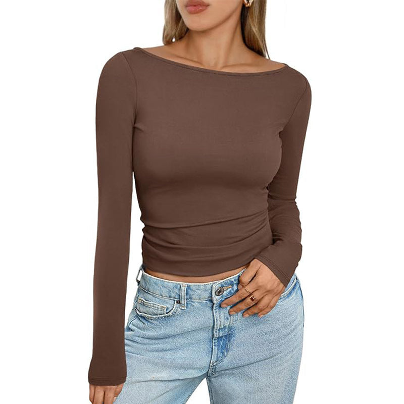 Slim Long-sleeved T-shirt Round Neck Top