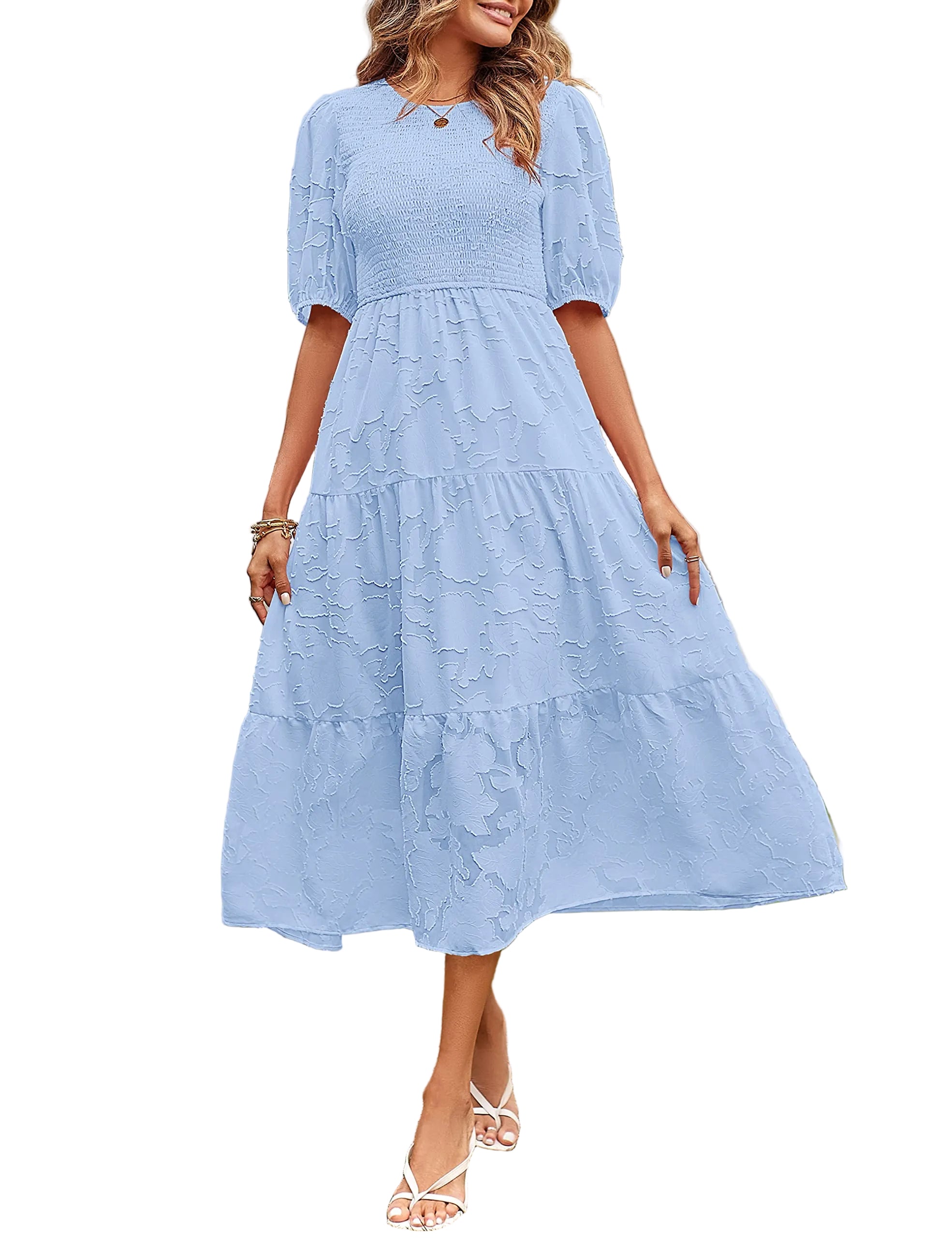 Casual Lace Dress Floral Ruffle Puff