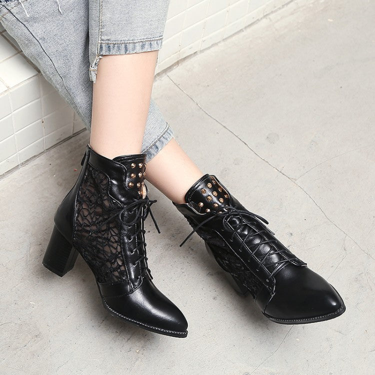 Lace Hollow-out Spliced Heel  Ankle Boots