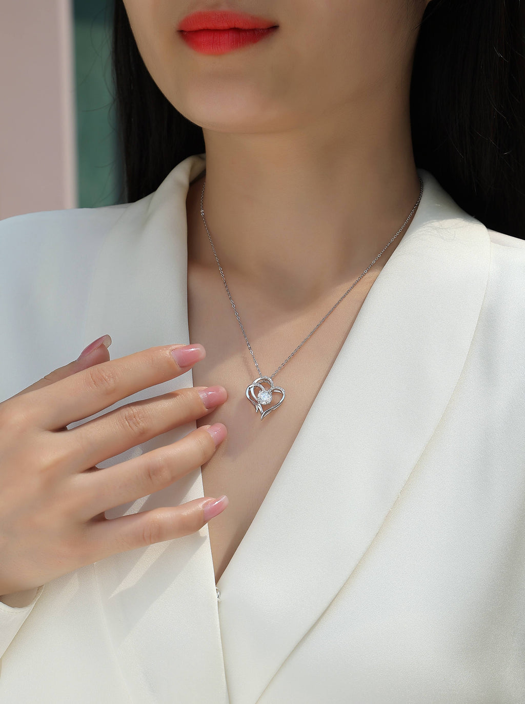 Heart To Heart - A Fashionable And Luxurious Diamond Jewelry Pendant Set With 1-carat Moissan Diamond S925 Sterling Silver And Platinum Plating