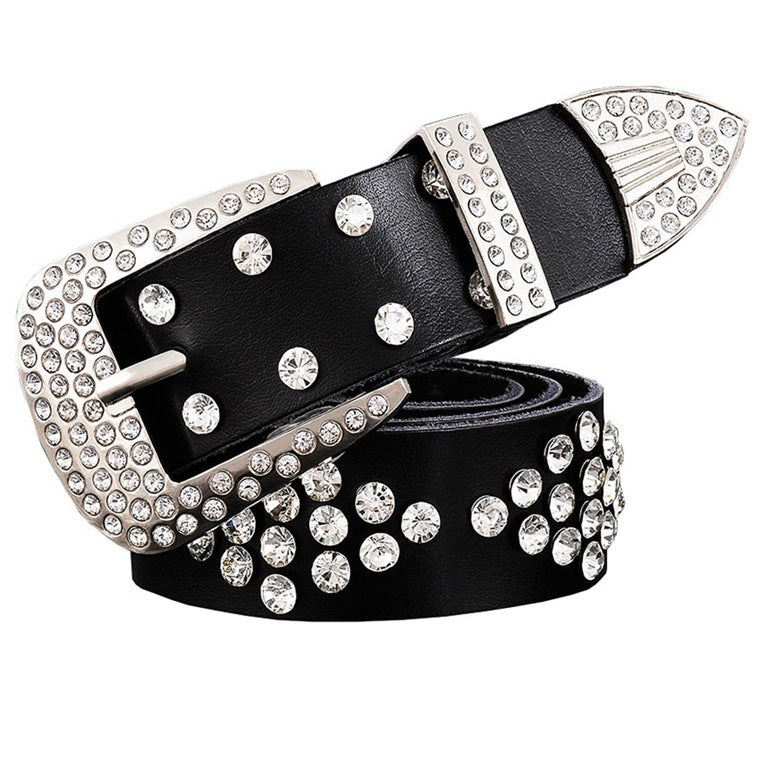 Leather Diamond Box Inlaid With Rhinestones Belt