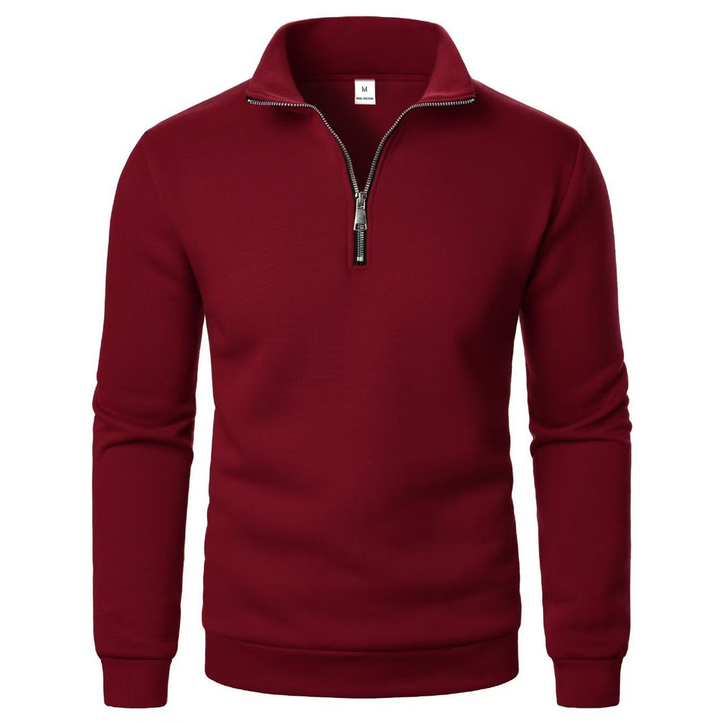 Stand Collar Half Zip Casual Solid Color Long Sleeve