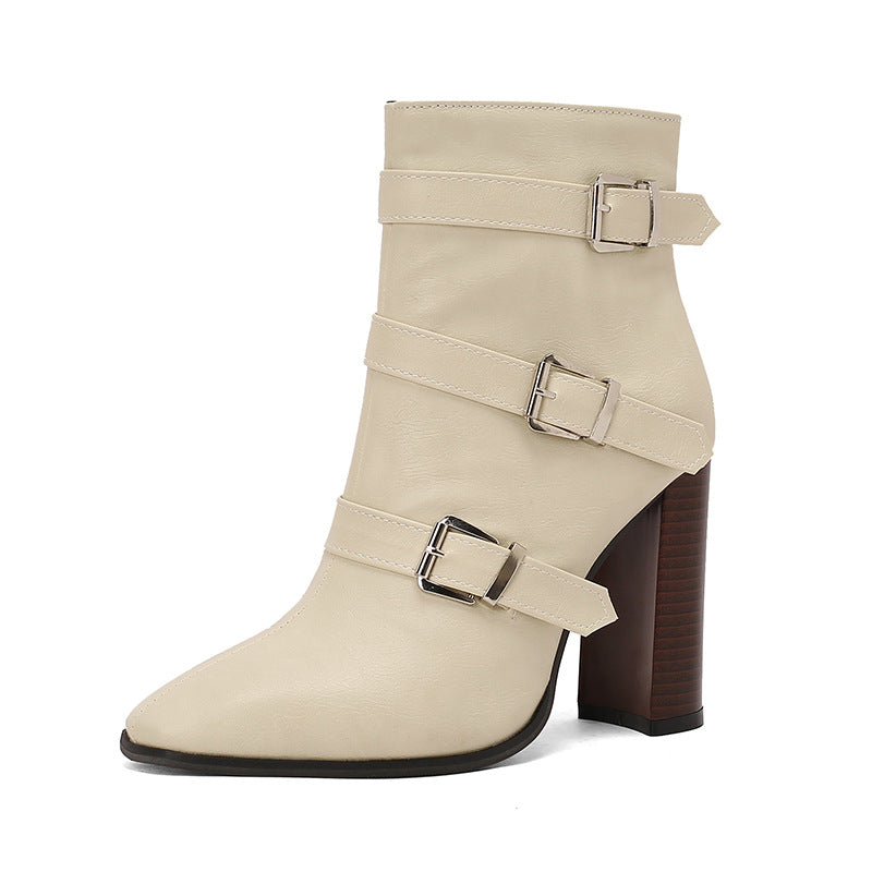 Belt Buckle Booties Thick High-heel Martin Boots