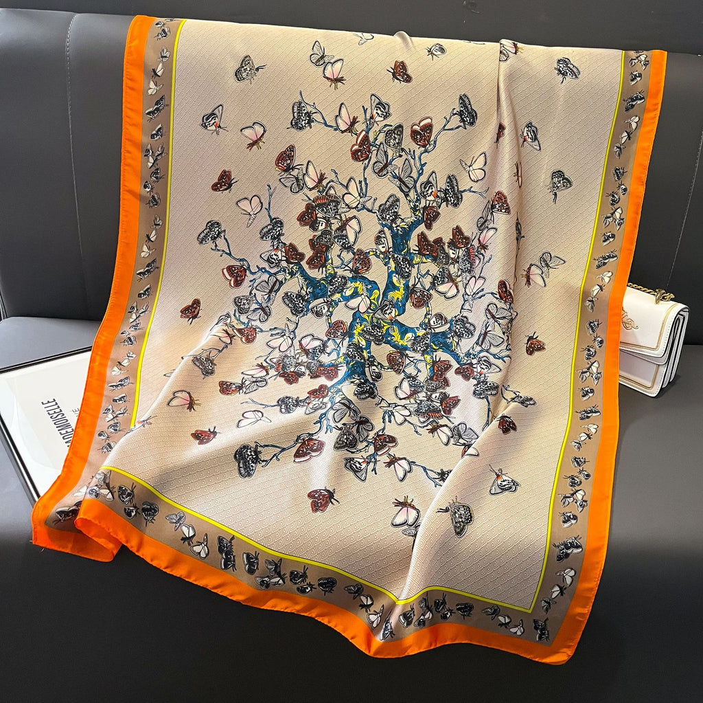 Silk Scarf Bright Butterfly  Long Shawl